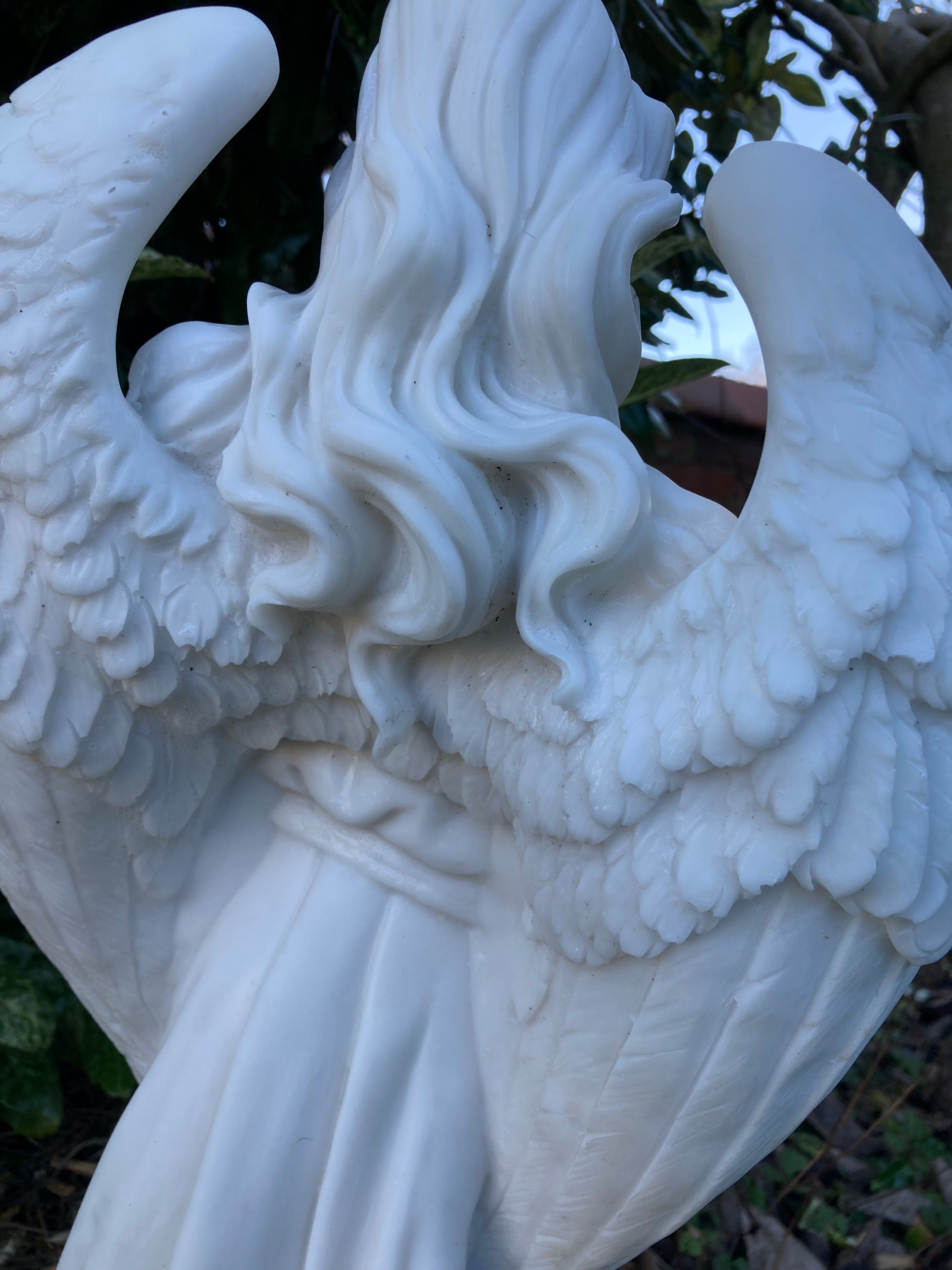 Simple, Elegant “Angel of Peace” Garden Statue with Dove .. Composite Marble Memorable Decoration